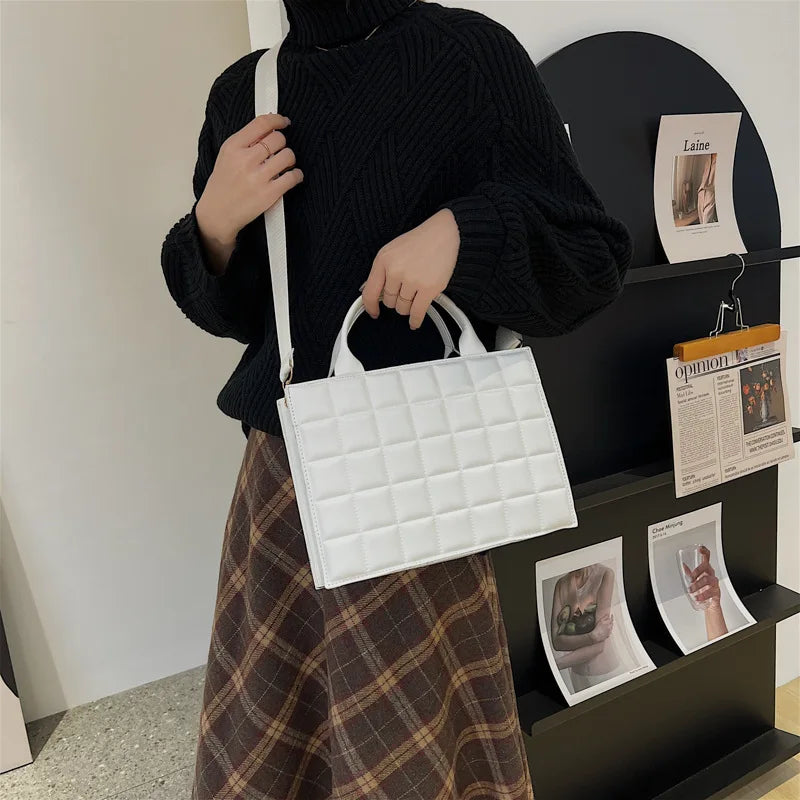 Plaid Leather Ladies Handbags High Shoulder Crossbody Bags