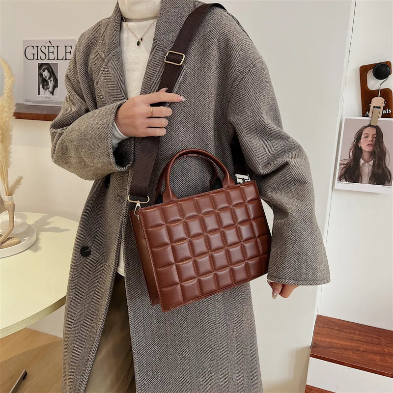 Plaid Leather Ladies Handbags High Shoulder Crossbody Bags