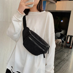 Casual Corduroy Women's Chest Bag Zipper Messenger Waist Bag