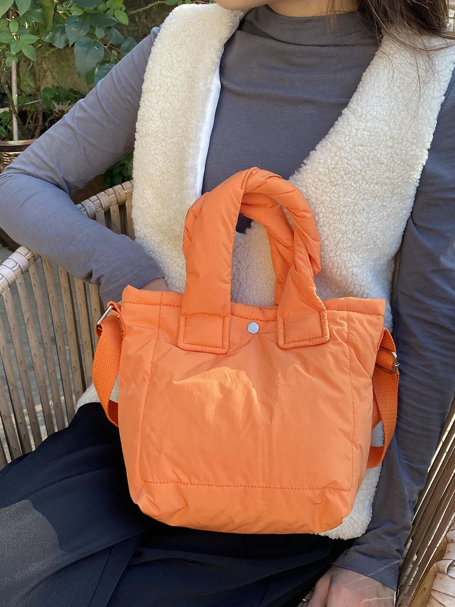 Casual Cotton Bucket Bags Women Colorful Handbags Space Pad Feather Shoulder