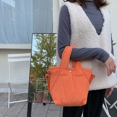 Casual Cotton Bucket Bags Women Colorful Handbags Space Pad Feather Shoulder