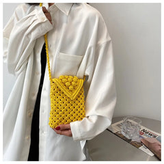 Casual Cotton Thread Mini Phone Bag Hand-woven Shoulder Crossbody Bag