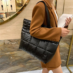 Women Shoulder Bag Quilted Bucket Tote Warm Winter Handbag