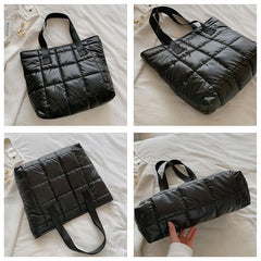 Women Shoulder Bag Quilted Bucket Tote Warm Winter Handbag