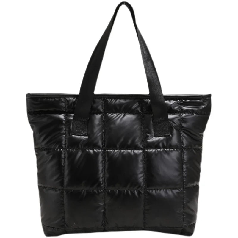 Women Shoulder Bag Quilted Bucket Tote Warm Winter Handbag
