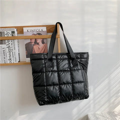Women Shoulder Bag Quilted Bucket Tote Warm Winter Handbag
