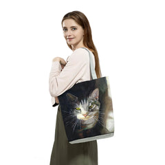 Eco Reusable Totes Shoulder Bags Cat Oil Painting Handbag