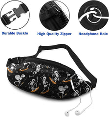 Skateboard Skull Party Waist Bag Pack for Travel Sports Running