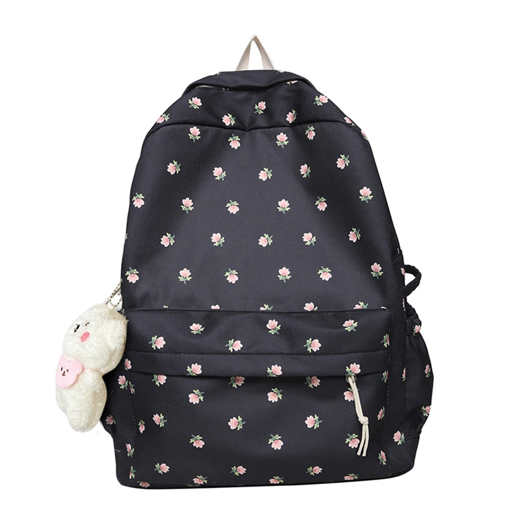 Floral Print Backpack Large Capacity Travel Book Pack Schoolbag
