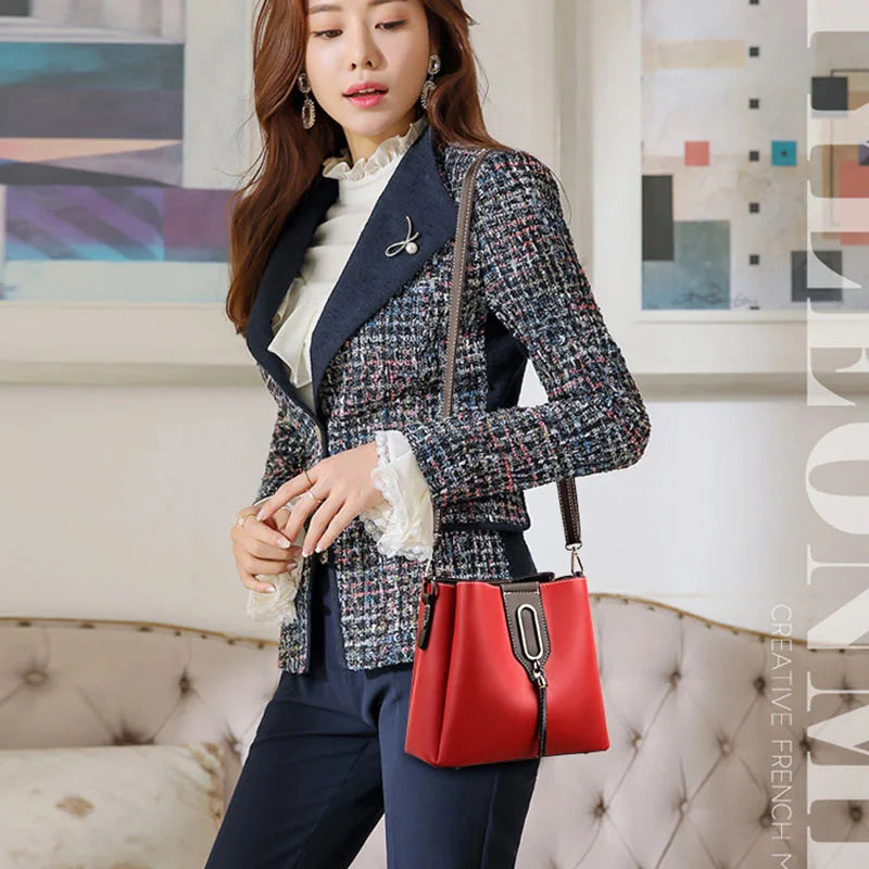 Vintage PU Leather Women Bucket Bag with Tassle Crossbody