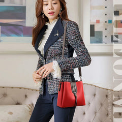 Vintage PU Leather Women Bucket Bag with Tassle Crossbody