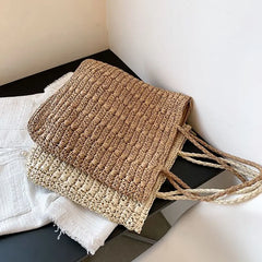 Casual Hand-Woven Women's Shoulder Bags Bohemian Solid Straw Beach Totes