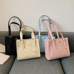 Casual PU Leather Shoulder Bag Autumn Cartoon Printing Female Crossbody Bag