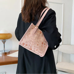 Casual PU Leather Shoulder Bag Autumn Cartoon Printing Female Crossbody Bag
