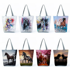 Watercolor Horse Print Tote Bag - Reusable Travel Shoulder Bag