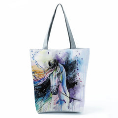 Watercolor Horse Print Tote Bag - Reusable Travel Shoulder Bag