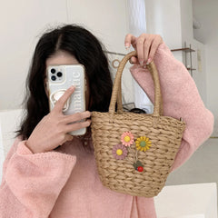 Women Beach Weaving Straw Bag Top Handle Handbags Tote Bag
