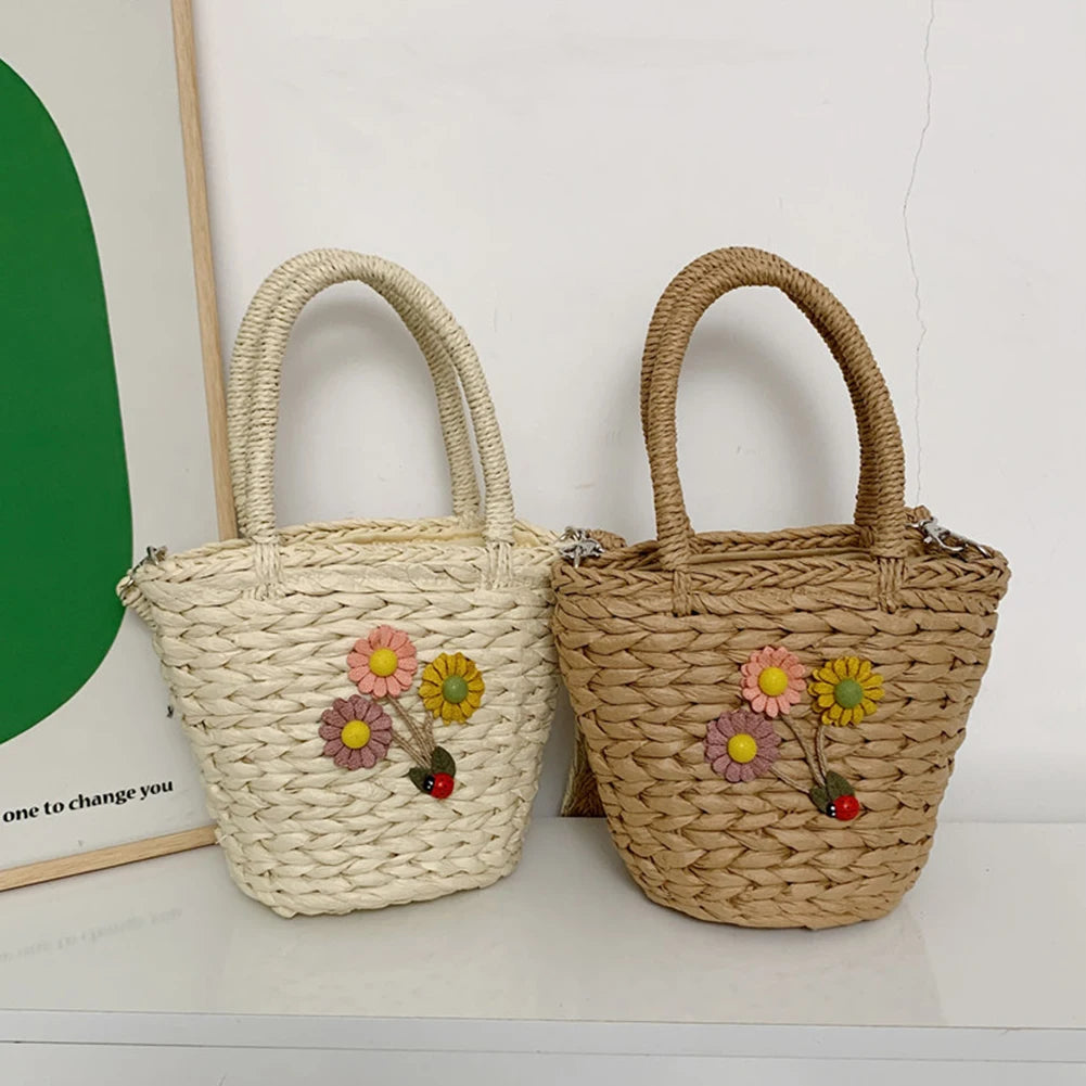 Women Beach Weaving Straw Bag Top Handle Handbags Tote Bag
