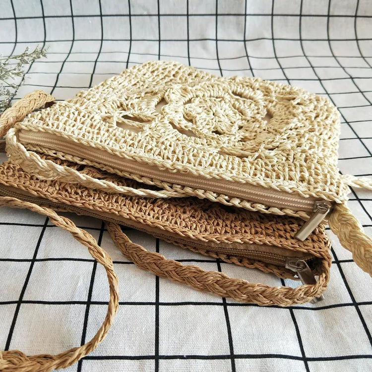 Lady Handbag Straw Knit Beach Bag Shoulder Messenger Bag