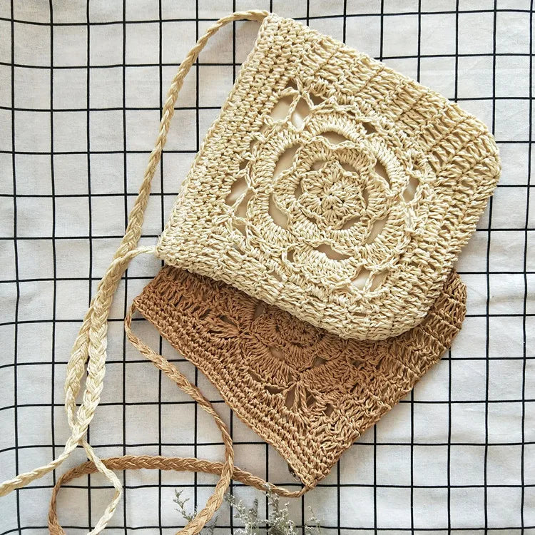 Lady Handbag Straw Knit Beach Bag Shoulder Messenger Bag