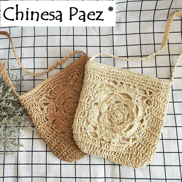 Lady Handbag Straw Knit Beach Bag Shoulder Messenger Bag