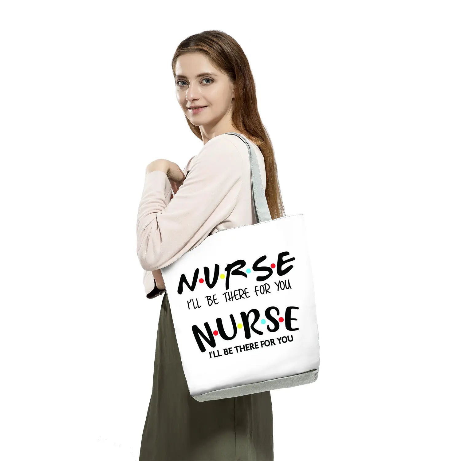 Foldable Eco Reusable Shopping Bag Nurse Print High Capacity Women Shoulder Bag