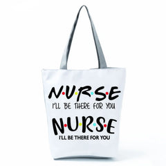Foldable Eco Reusable Shopping Bag Nurse Print High Capacity Women Shoulder Bag
