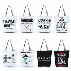 Foldable Eco Reusable Shopping Bag Nurse Print High Capacity Women Shoulder Bag