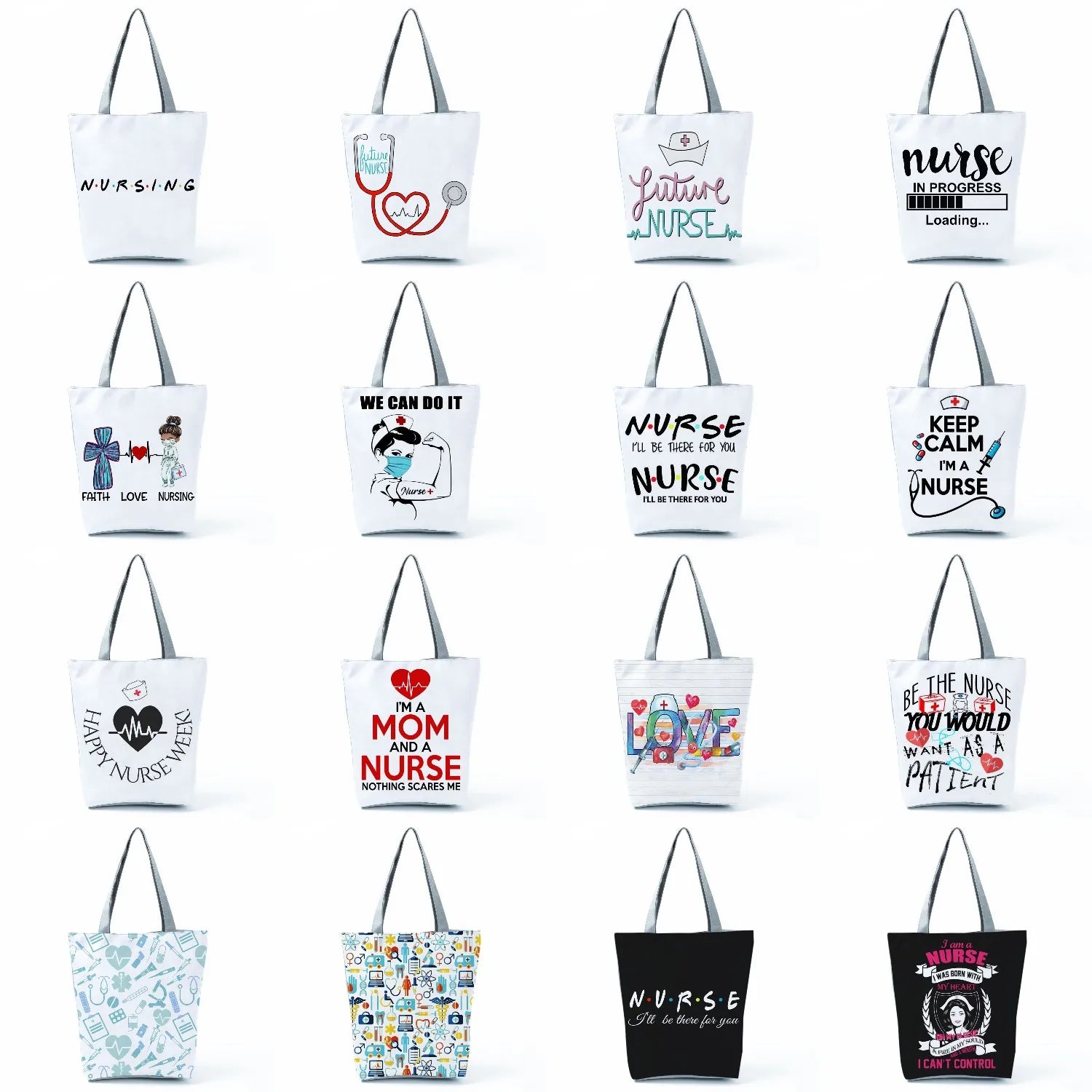 Foldable Eco Reusable Shopping Bag Nurse Print High Capacity Women Shoulder Bag
