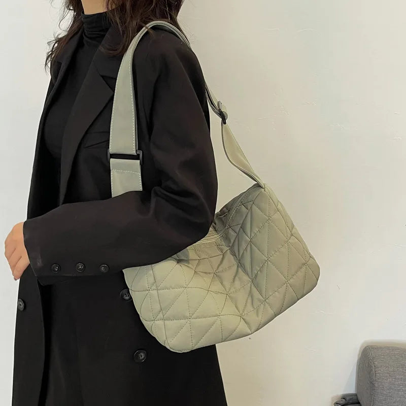 Quilted Cotton Shoulder Bag Casual Handbag Small Tote