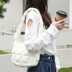 Quilted Nylon Shoulder Bag for Women Padded Lady Handbag Crossbody Tote Purse