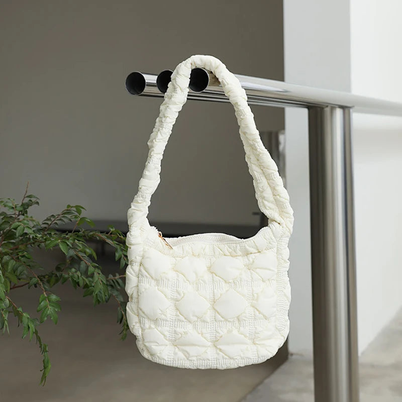 Quilted Nylon Shoulder Bag for Women Padded Lady Handbag Crossbody Tote Purse
