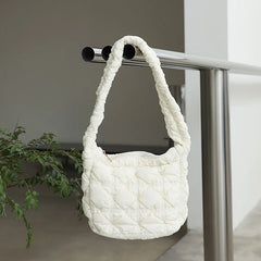 Quilted Nylon Shoulder Bag for Women Padded Lady Handbag Crossbody Tote Purse