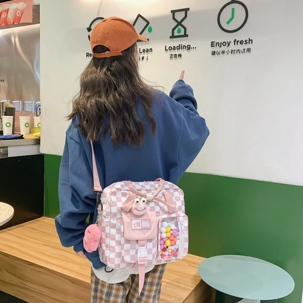 Japanese Plaid Women Backpack Large Capacity Schoolbags Female