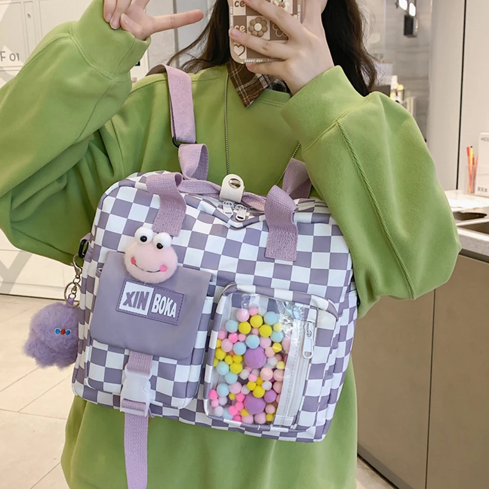 Japanese Plaid Women Backpack Large Capacity Schoolbags Female
