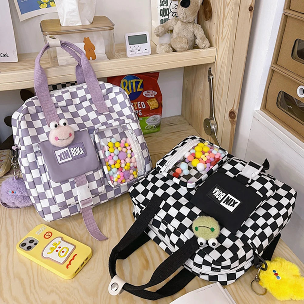 Japanese Plaid Women Backpack Large Capacity Schoolbags Female