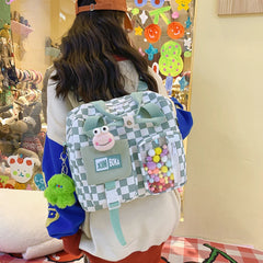 Japanese Plaid Women Backpack Large Capacity Schoolbags Female