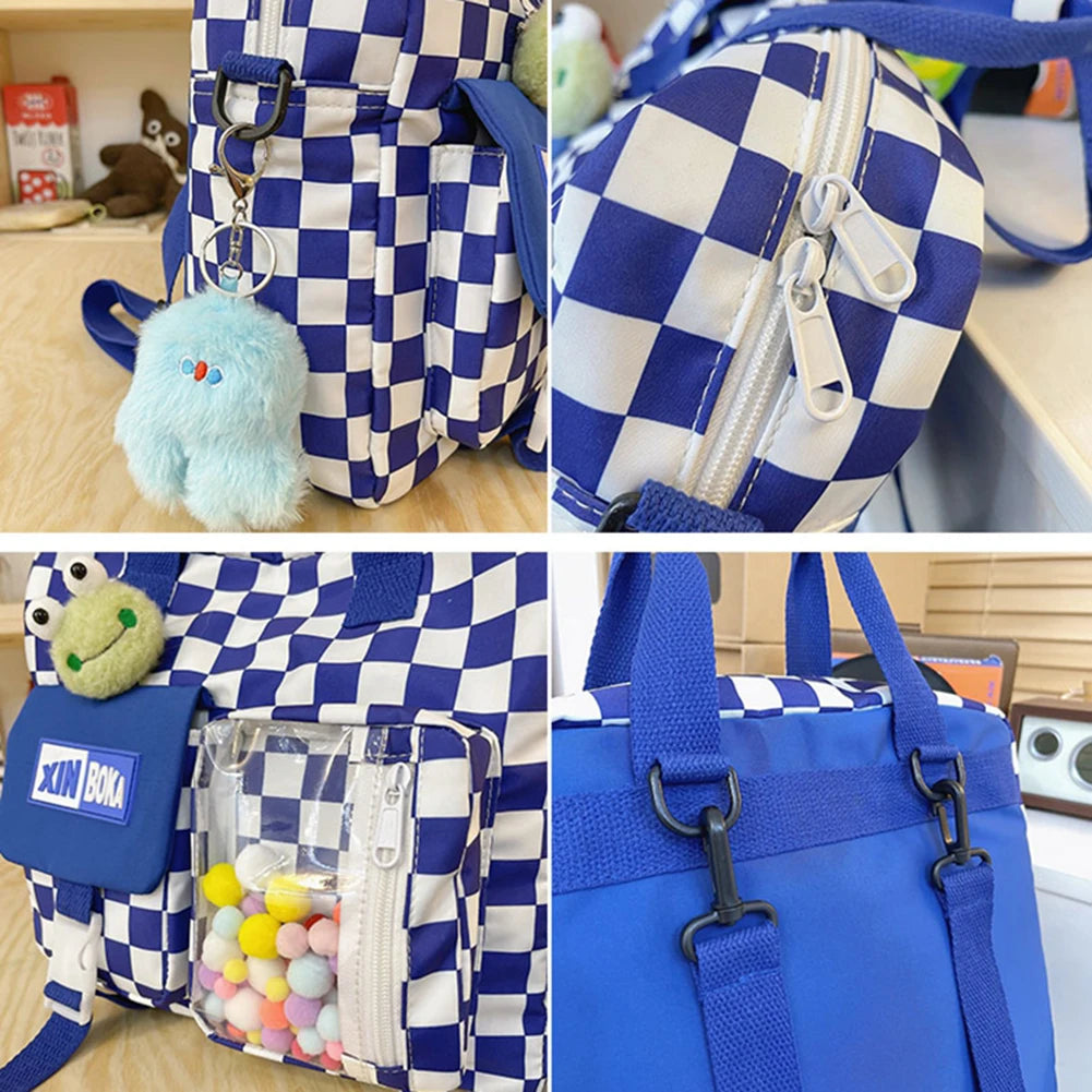 Japanese Plaid Women Backpack Large Capacity Schoolbags Female