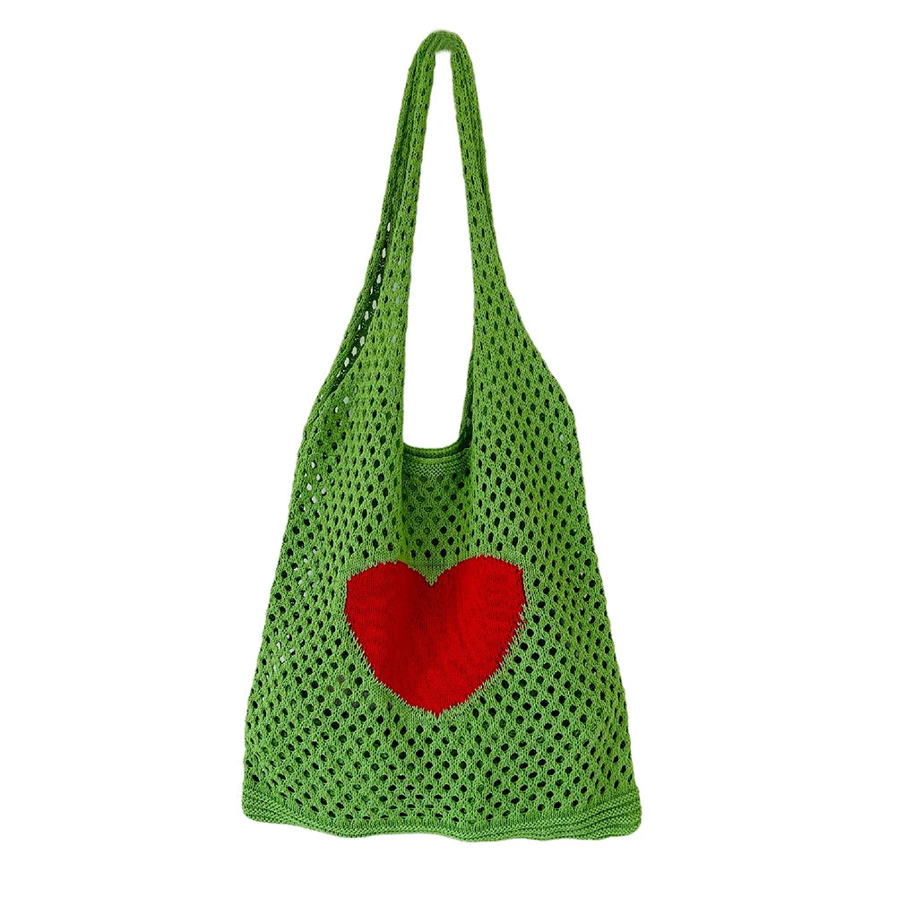 Knitted Ladies Shopping Bags Mesh Hollow Woven Handbags Women Travel Shoulder Ba