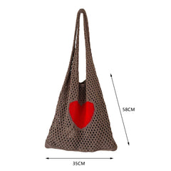 Knitted Ladies Shopping Bags Mesh Hollow Woven Handbags Women Travel Shoulder Ba