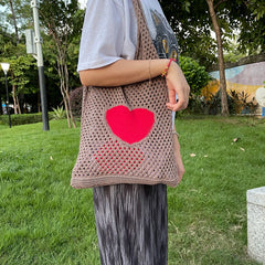 Knitted Ladies Shopping Bags Mesh Hollow Woven Handbags Women Travel Shoulder Ba