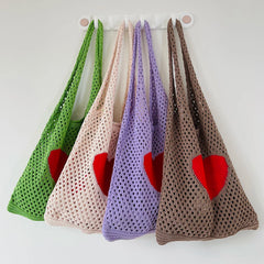 Knitted Ladies Shopping Bags Mesh Hollow Woven Handbags Women Travel Shoulder Ba