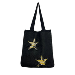 Casual Knitted Star Pattern Women Shoulder Bags Wollen Lady Handbags