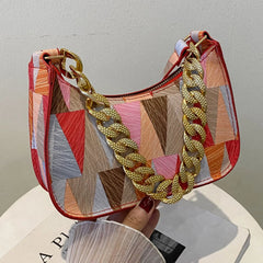 Casual Ladies Handbags Thick Chain Commute Bag PU Leather Shoulder Bag