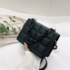 Casual Mini Handbag Flap Purse Checkered PU Leather Solid Crossbody Bag