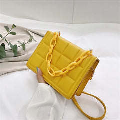 Casual Mini Handbag Flap Purse Checkered PU Leather Solid Crossbody Bag