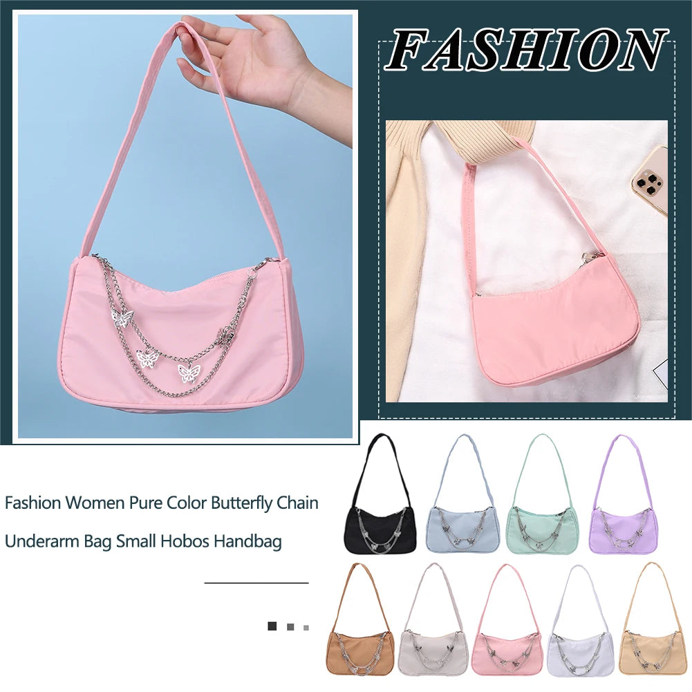 Casual Ladies Underarm Bag Solid Butterfly Chain Small Handbags for Women
