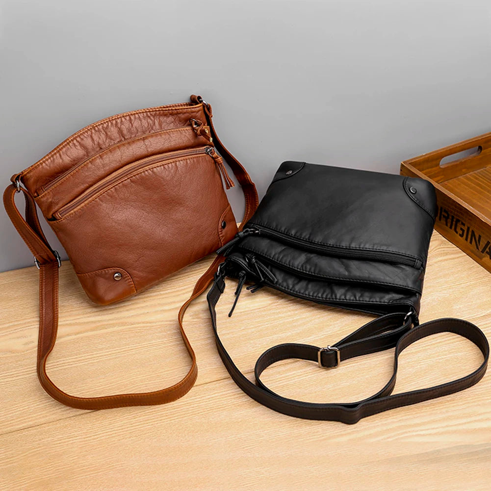Casual PU Leather Handbag Solid Mother Shoulder Crossbody Bag