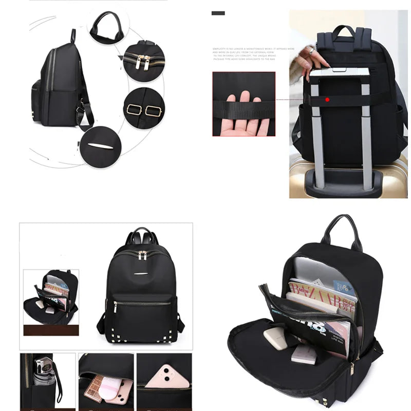 Casual Large Capacity Backpack For Women Rivet Oxford Travel Pack Knapsack