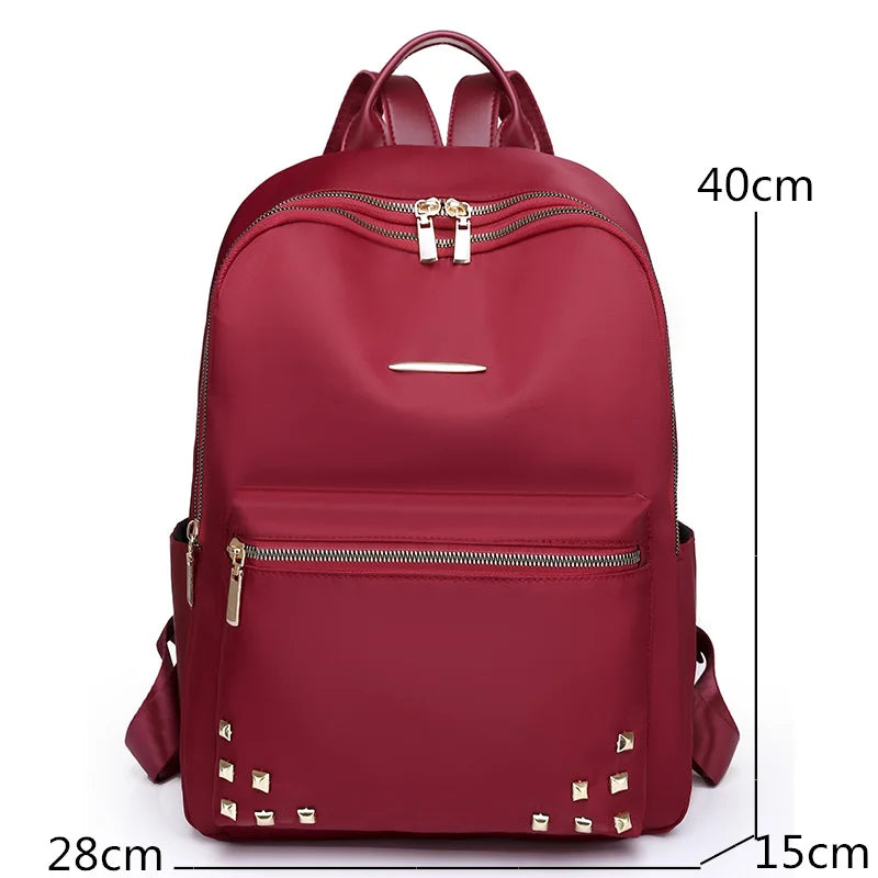 Casual Large Capacity Backpack For Women Rivet Oxford Travel Pack Knapsack
